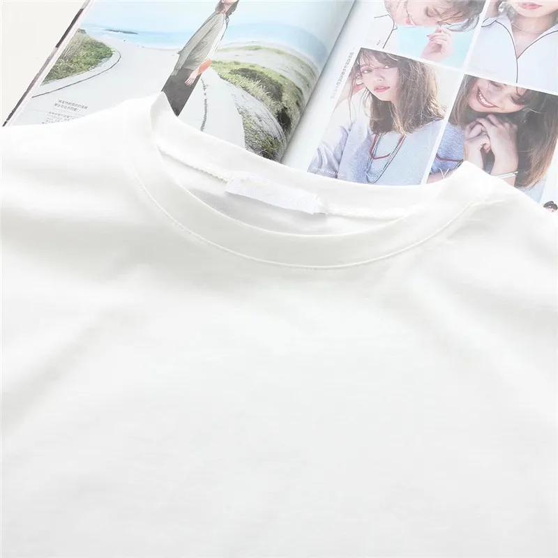 LUNDUNSHIJIA, летний женский хлопковый топ с круглым вырезом, женские футболки белого цвета, универсальные базовые свободные футболки для женщин