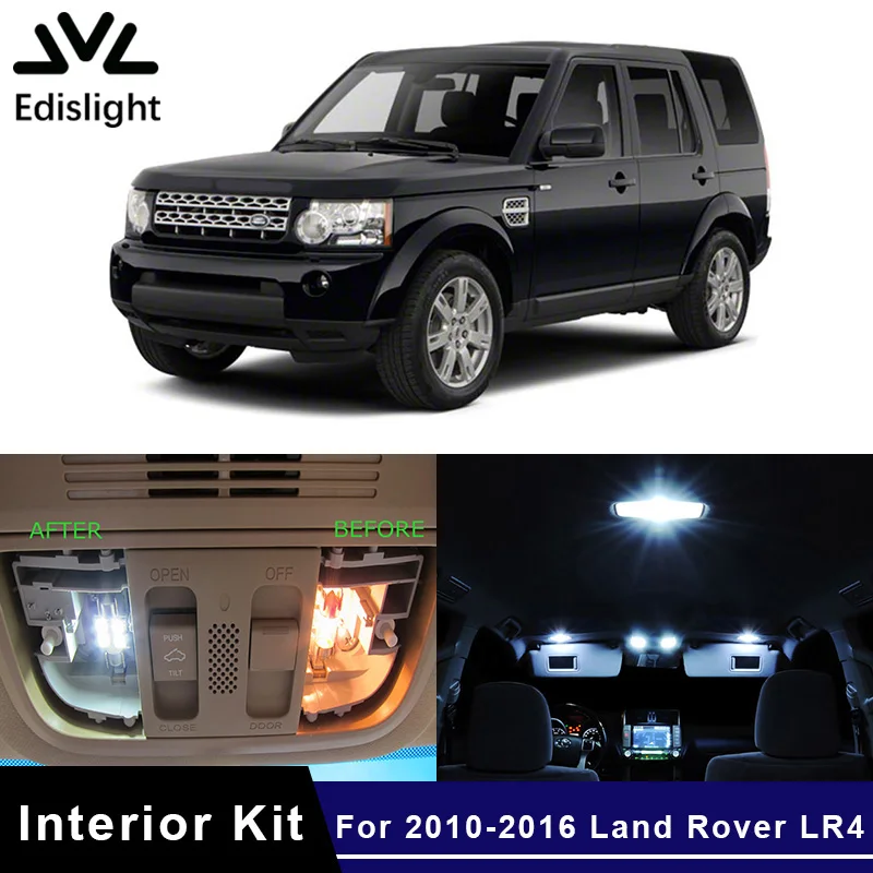 

Edislight 14Pcs Ice Blue Canbus LED Lamp Car Bulbs Interior Package Kit For 2010-2016 Land Rover LR4 Map Dome Door Plate Light