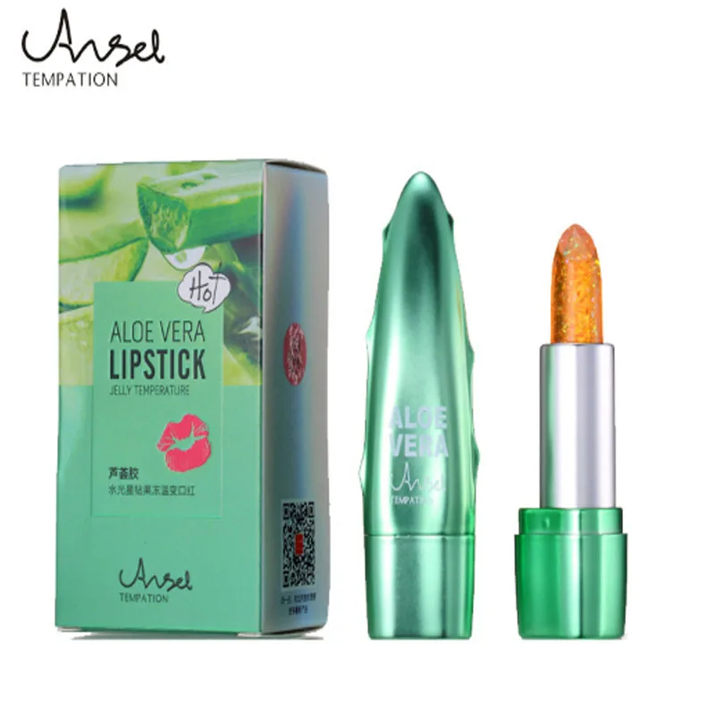 Angel Aloe Vera lipstick with diamond glitter cream moisturizing long lasting temperature change color jelly lipstick HF089