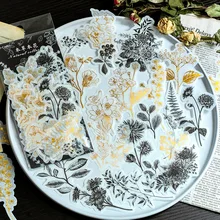 Autocollants décoratifs rétro, fleurs et plantes, dorés, 60 pièces/paquet, accessoires de papeterie, pour agende, journal et scrapbooking,