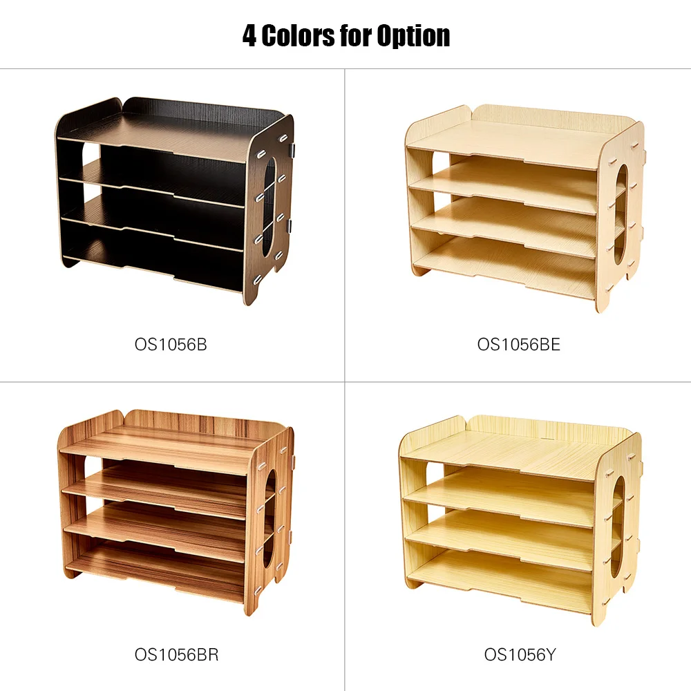 Desktop File Organizer Wood Document Holder Letter Tray 4 Layers for
