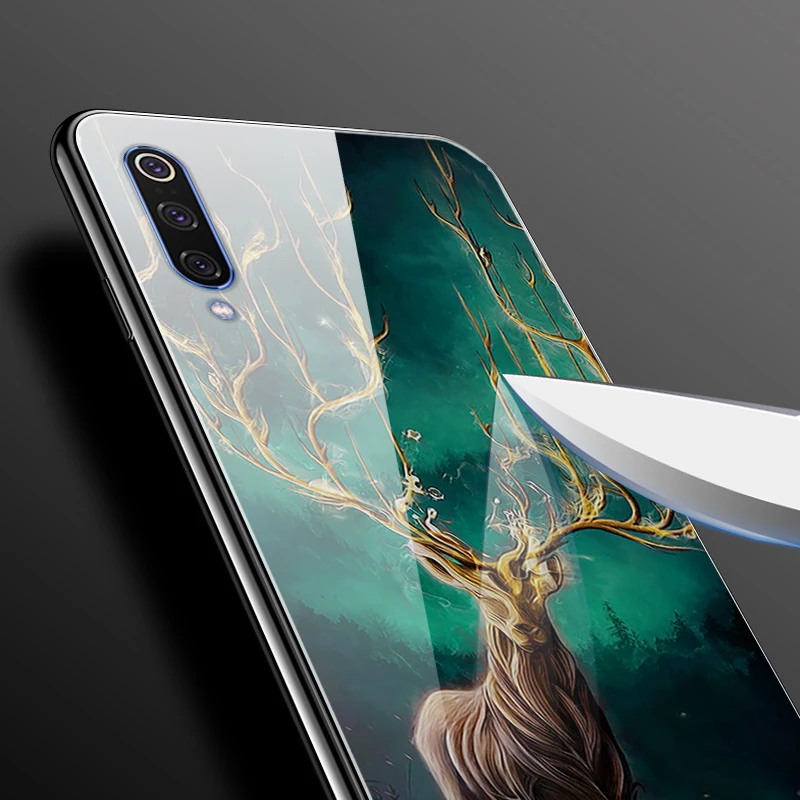 Tempered Glass Case For Xiaomi Mi 9 Case Space Flower Cover For Xiaomi mi9 Case Silicone Bumper Coque For Xiaomi mi 9 Cover Capa