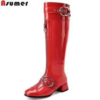 

ASUMER 2020 Size 43 New Genuine Leather Boots Women Buckle Knee High Boots Fashion Women's Motorcycle Boots Winter Shoes Lady