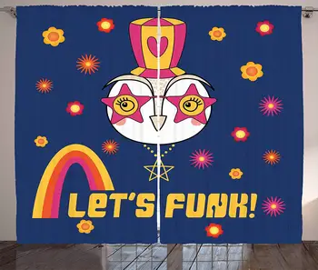

Funny Words Kitchen Curtains Cartoon Owl in a Funky Hat Star Shaped Glasses Flowers Rainbow and Typography Window Decor