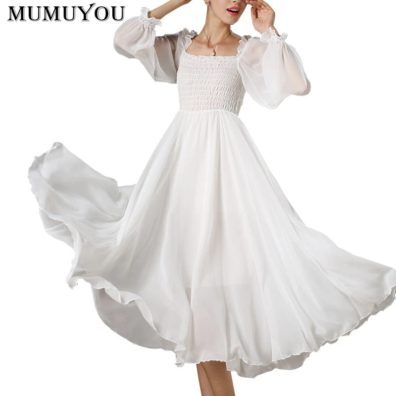 fit and flare white dress with sleeves