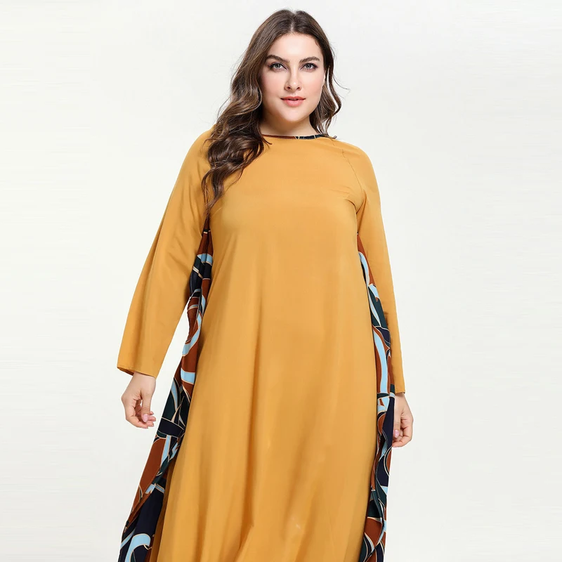 Осень abaya мусульманское хлопковое свободное Макси платье арабский Абая s пакистанский Дубай исламский принт оборками патч платья Vestidos большой размер
