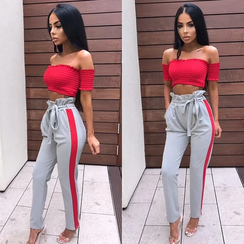 HOUZHOU High Waist Hole Trousers for Ladies Pencil Pants Women Spring 2019 Drawstring Panelled Loose Streetwear Slim Casual HOUZHOU High Waist Hole Trousers for Ladies Pencil Pants Women Spring 2019 Drawstring Panelled Loose Streetwear Slim Casual