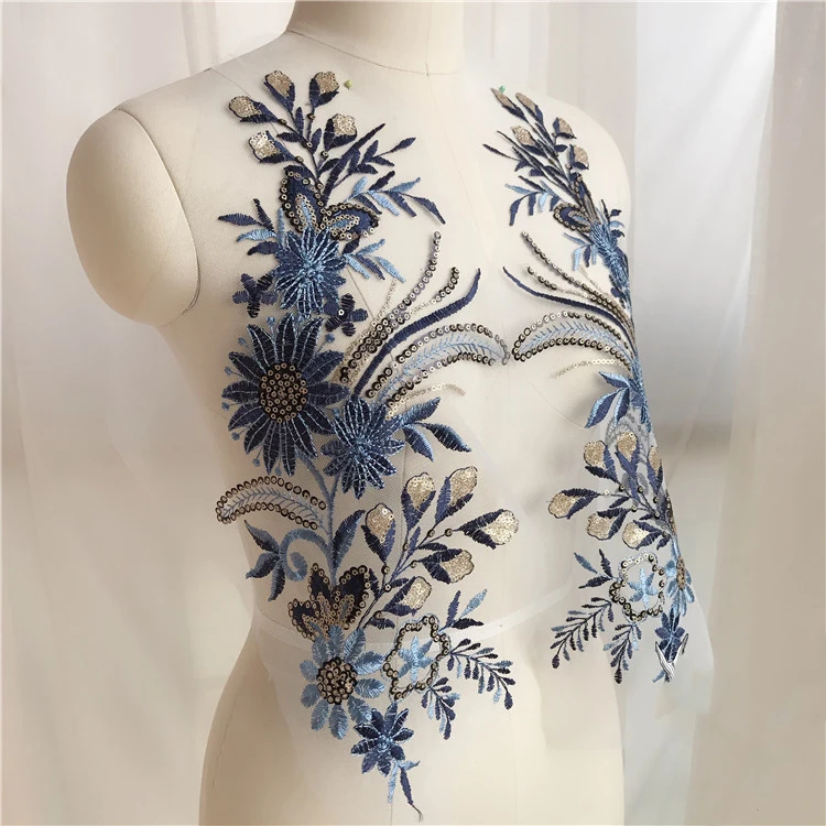 

1pcs Dark blue flowers Embroidery Patches For Evening Dress Sew On Applique Accessories Diy Clothing Decoration Patch