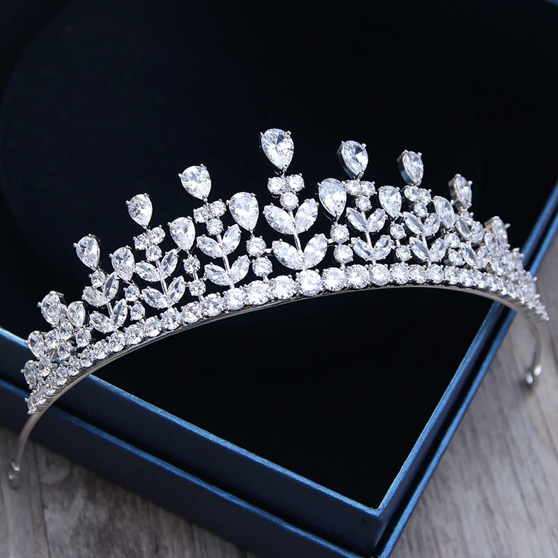 

Charms Plant Design Tiara Crown Clear AAA Cubic Zirconia Headband Hair Jewelry Wedding Bridal Hairwear CZ Zircon Women Headpiece