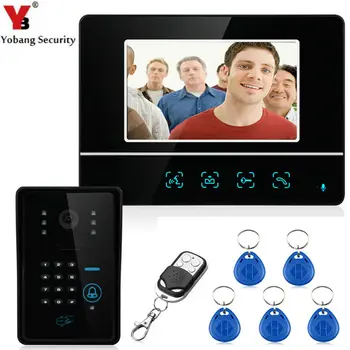 

Yobang Security Touch Key Door Phone 7" Wired Video Intercom RFID Keypad Code Number Doorbell Camera 1000TVL 1 Monitor Kits