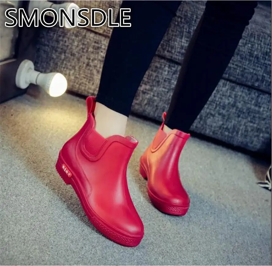 

SMONSDLE 2018 winter new short tube non-slip low to help Korean fashion waterproof rain boots rubber shoes women A63