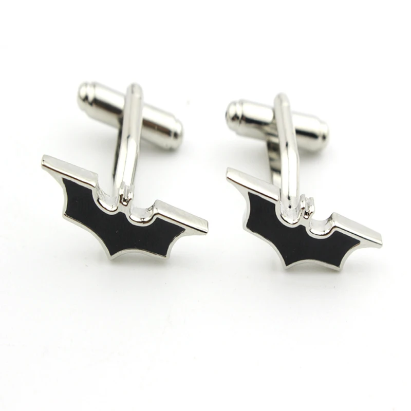 

Top Grade Superhero Style Simple Black Enamel Batman Logo French Cufflinks For Mens Shirt Brand Cuff Buttons Vintage Cuff Links