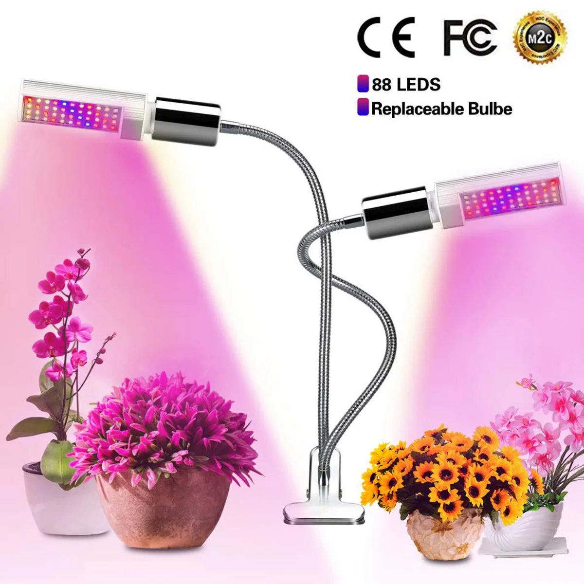 

AC100-240V Dual Head LED Dimmable Plant Growth Light With Adjustable Clip Full Spectrum Accelerate Growing Lamp