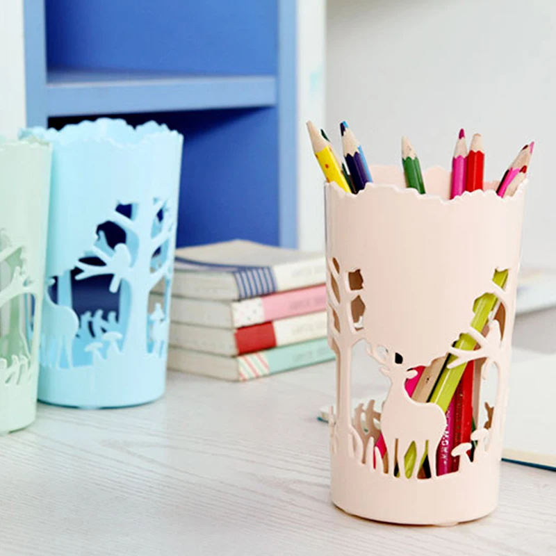 

1 PC Macaron Color Hollow Deer Table Cosmetic Makeup Storage Box Case Brush Pen Holder Container Desktop Organizer