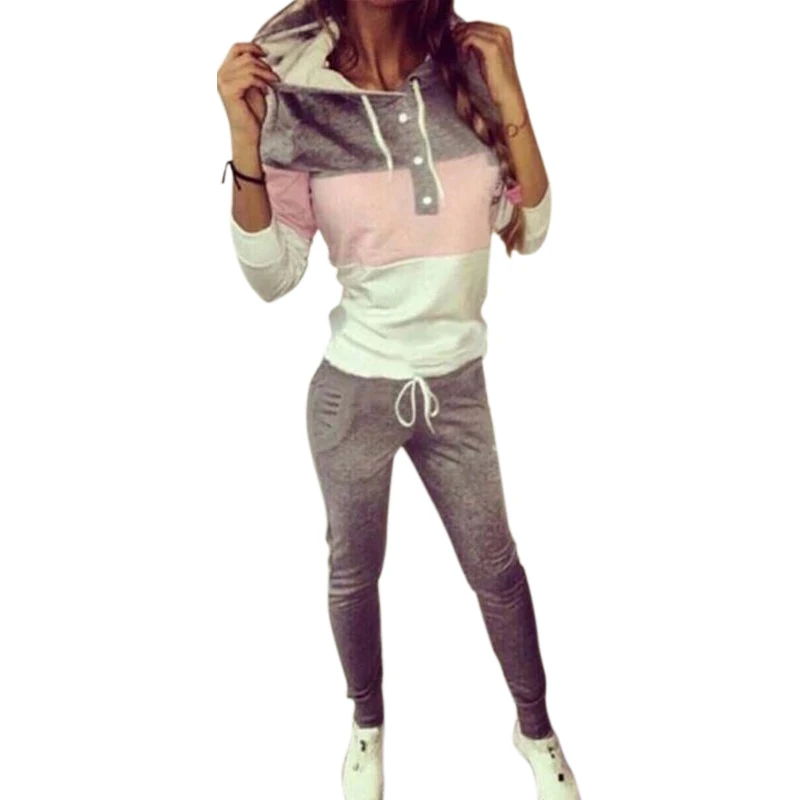 

2018 Women Tracksuit Sportwear Two Piece Set Hoodies Sweatshirt and Long Pants Set Autumn Sweat Suit Womens Outfits E0935
