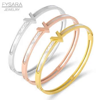 

FYSARA Luxury Brand Natural Shell V Shape Bangle For Women Men Charm Hollow Letter Bangles Lover Classic Jewelry
