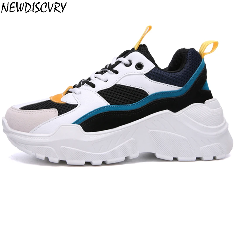 

NEWDISCVRY Plus Size Breathable Men Women Chunky Sneakers 2019 Fashion Women's Platform Trainers Woman Shoes Male Footwear