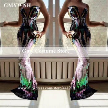 

DC102 Mermaid sequin long dress evening dress performance skirt slim disco wears outfits party show dress catwalk clothe club dj