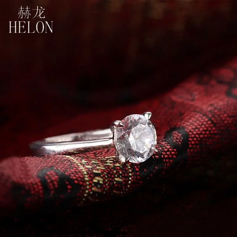 HELON 1.25ct Moissanites кольцо твердого 10K Белое Золото Круглый 7 мм Тесты положительный выращенные лабораторно кольцо с алмазом Moissanites Обручение кольцо Для женщин