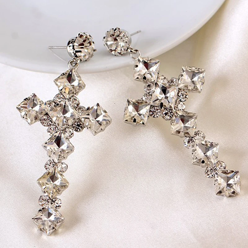 YFJEWE, новая мода, Европа и США, популярные харизматичные серьги с крестом и кристаллами, женские свадебные серьги# E202