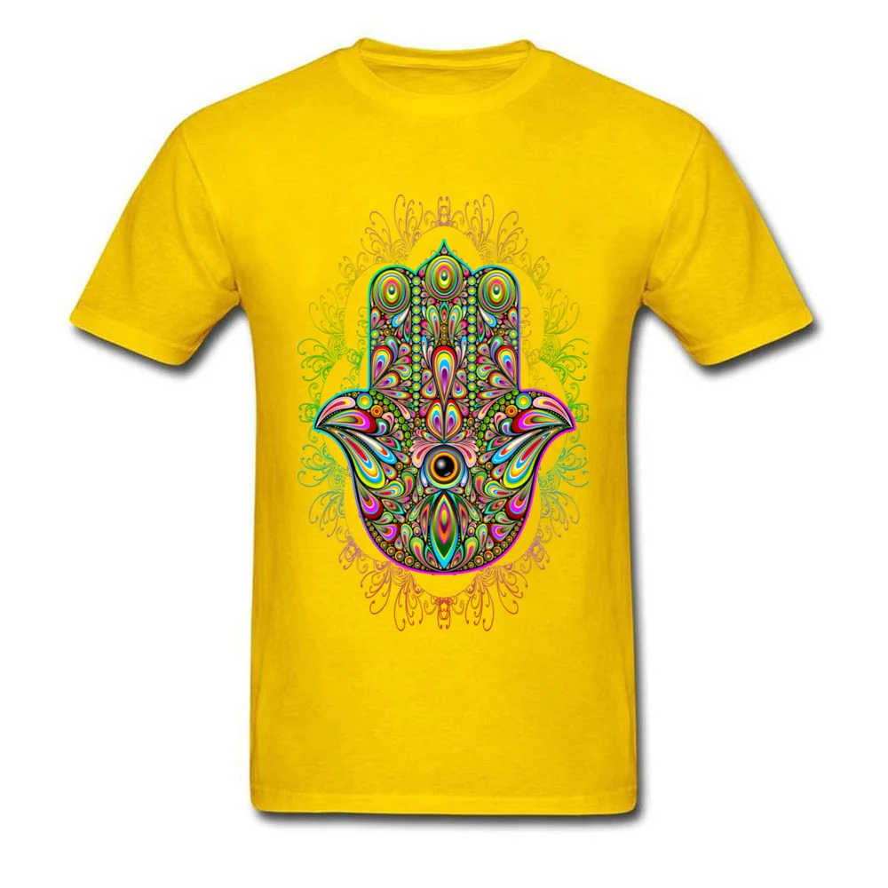 Hamsa Hand Amulet Psychedelic All Cotton Men Short Sleeve Tops & Tees Design NEW YEAR DAY T-Shirt Company Round Neck Tee-Shirts Hamsa Hand Amulet Psychedelic yellow