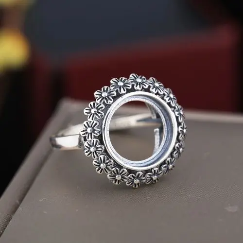 

925 Sterling Silver Ring Semi Mount Engagement Wedding Anniversary Party fine Jewelry Setting for 11mm Round Cabochon Vintage