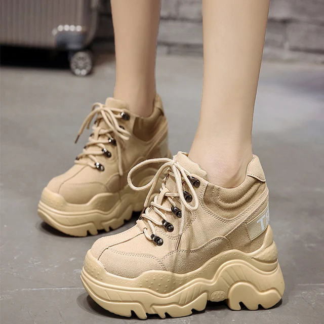 Women High Platform Shoes New Breathable Women Height Increasing Shoes 12 CM Thick Sole Trainers Sneakers