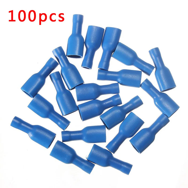 New Arrival 100pcs Blue Fully Insulated Female Spade Wire Crimp