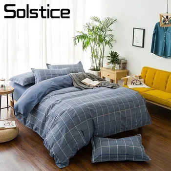 

Solstice Home Textile Teen Couple Bedlinen Duvet Cover Pillowcase Bed Sheet King Full Twin Size Lattice Stripe Boy Bedding Sets