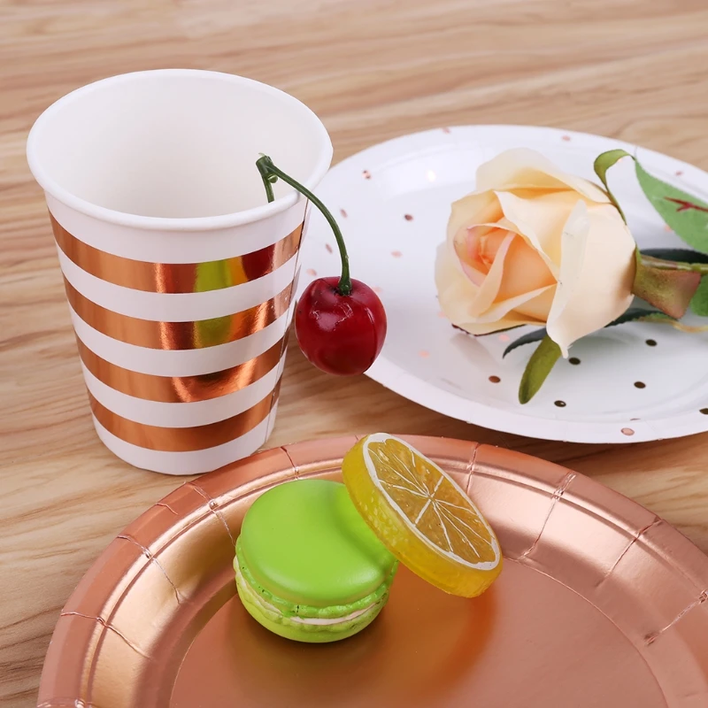 Rose Gold Disposable Tableware Sets Champagne Party Cup Plate Party