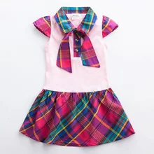 Girls short-sleeved plaid dress summer new cotton bow children's wear girls short-sleeved dress school wear dress for girl H5023 цена Girls short-sleeved plaid dress summer new cotton bow children's wear girls short-sleeved dress school wear dress for girl H5023 цены онлайн