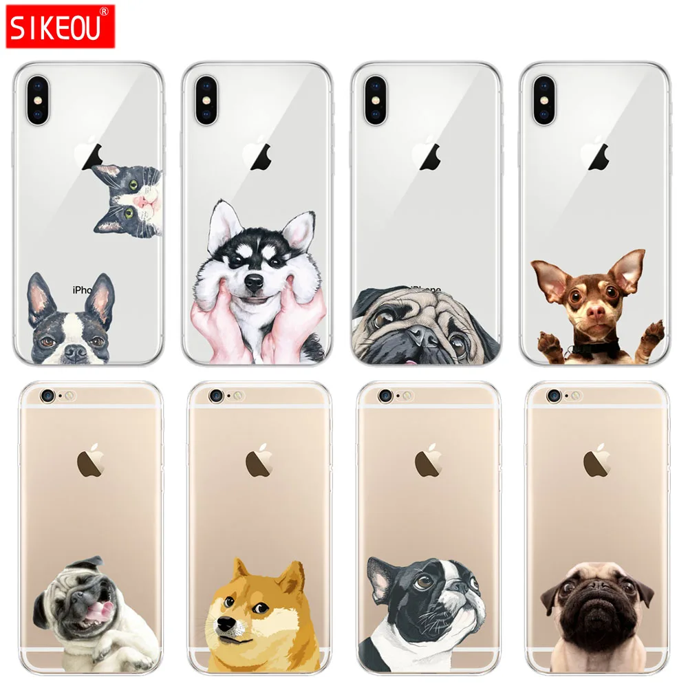 

Silicone Cover Phone Case For Iphone 6 X 8 7 6s 5 5s SE Plus 10 XR XS Max Case Dog and cat husky akita bulldog back case