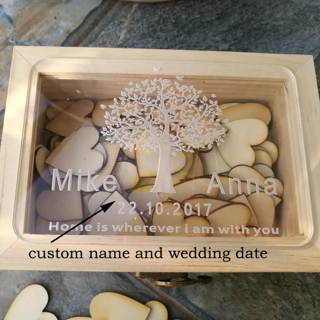 Aliexpress Custom Wooden Rectangle Keepsake Box With 100 Custom Wooden Rectangle Keepsake Box With 100 Hearts Personalized Wedding Acrylic Engraving Guest Book