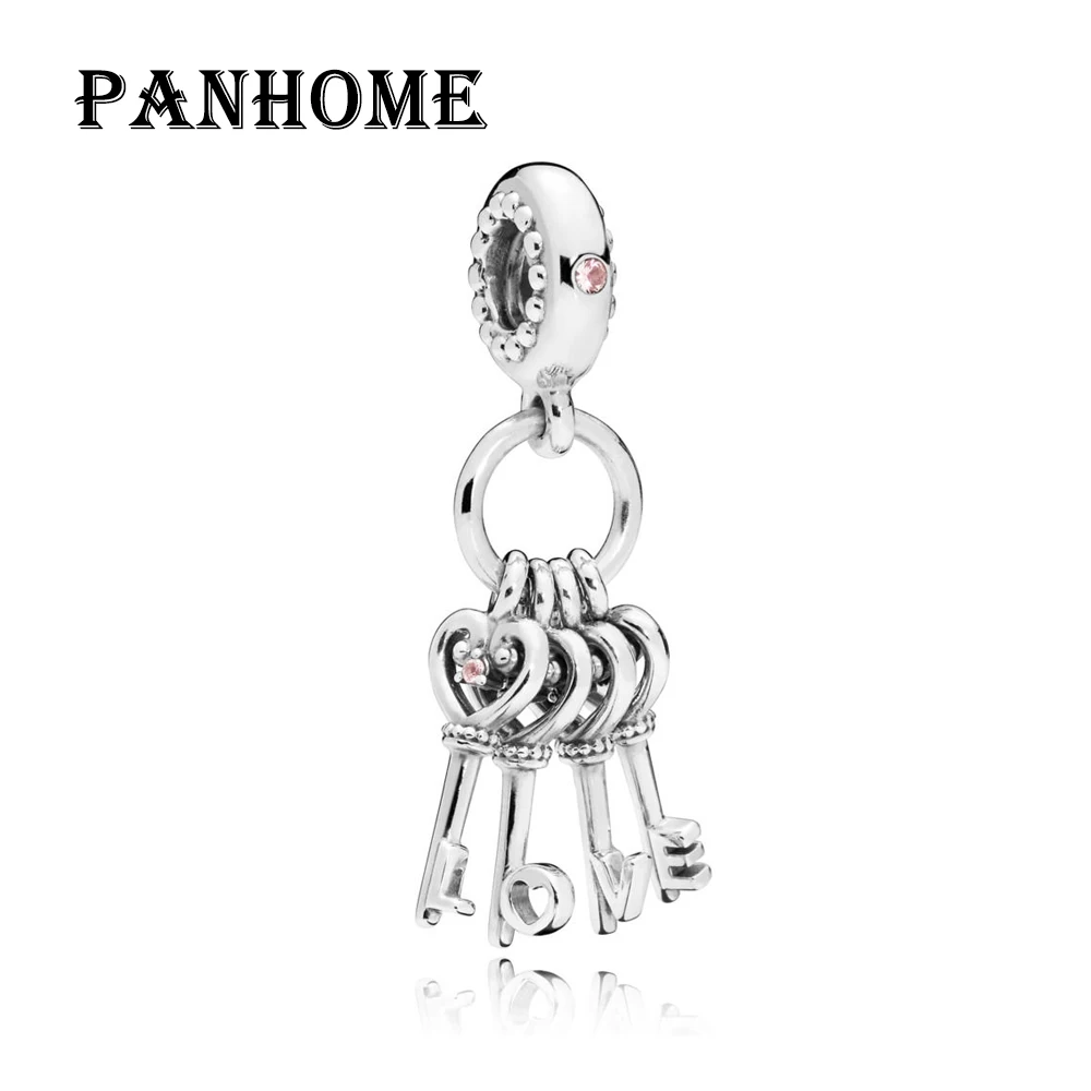 

PANHOME 100% 925 Sterling Silver New 797654NPMMX Keys Of Love Hanging Charm Lucky Charming Women's Pendant Original Jewelry