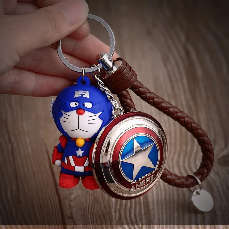 

2019 Hot Cartoon Character Captain America Key Chain Holds Marvel Doraemon Key Chain leather Rope Toy Children Key Chain