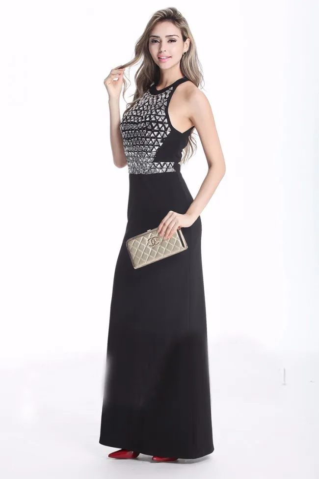 Очаровательное бисерное Черное Шифоновое Вечернее Платье С бретелькой на шее, прямое Выпускное Платье для свадебной вечеринки, изготовленное на заказ
