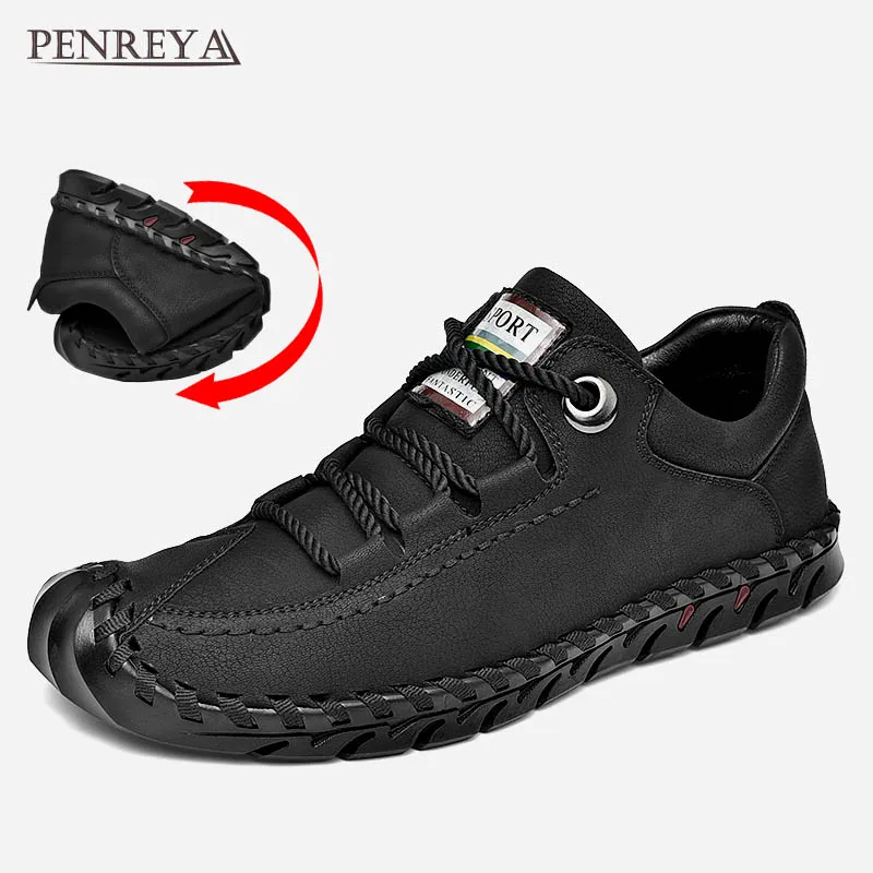 

Penreya 2019 Fashion Casual Breathable Soft Handmade Leather Male Shoes Adult Driving Designer Flats Footwear Sneakers For Men