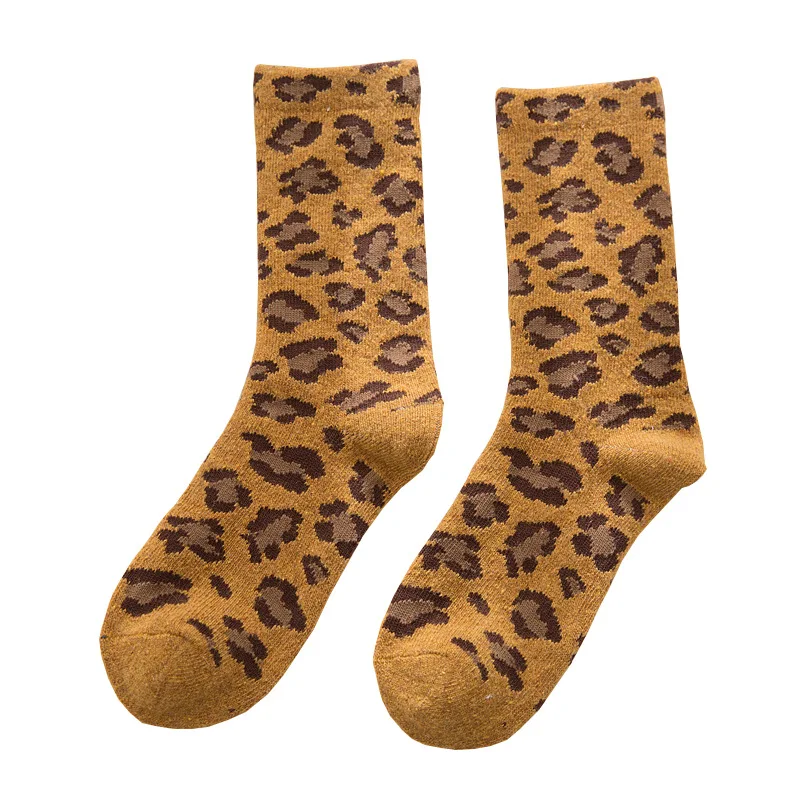 

Wool Women Mid Socks With Print Leopard Thick Keep Warm Sock Elasticity Breathable Happy Socks Women Streetwear