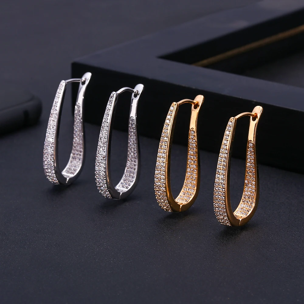 

janekellytrendy Geometric round Hoop Earrings For Women Accessories Full Cubic Zirconia Earrings Jewelry pendientes mujer moda