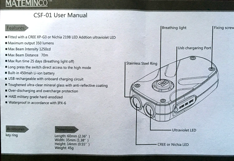 Брелок флэш-светильник EDC светильник USB Перезаряжаемый брелок флэш-светильник CREE XPG3 УФ Многофункциональный светильник