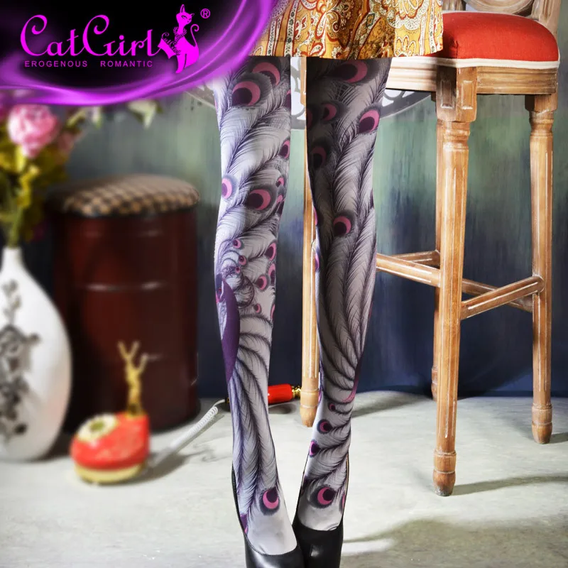 

RUIN Women's Tights Women's Pantyhose Purple Peacock And Blue Peacock Printed Girls tights
