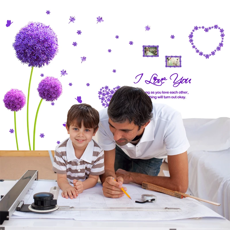 

[SHIJUEHEZI] Purple Dandelion Flower Wall Stickers Muraux Furniture Sticker for Living Room European Style Home Decor Sticker