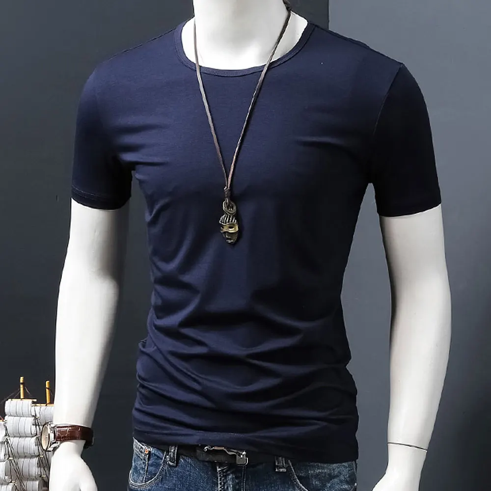 MYDBSH Мужская брендовая одежда летняя Однотонная футболка мужская повседневная футболка модная мужская футболка с коротким рукавом размера плюс 5XL - Цвет: O Neck Navy