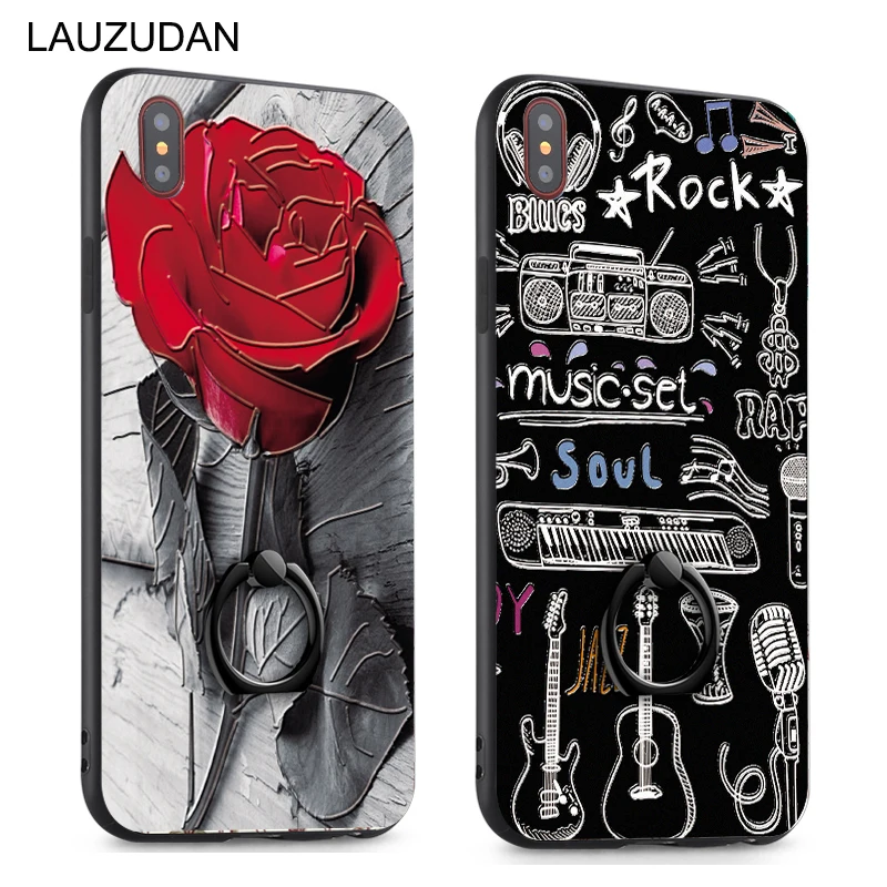

3D Relief Phone Case For iPhone 6 6S 7 8 X XS Max XR Cases TPU Cover For iPhone 6 6s Plus 7 8 Plus Case With Finger Ring
