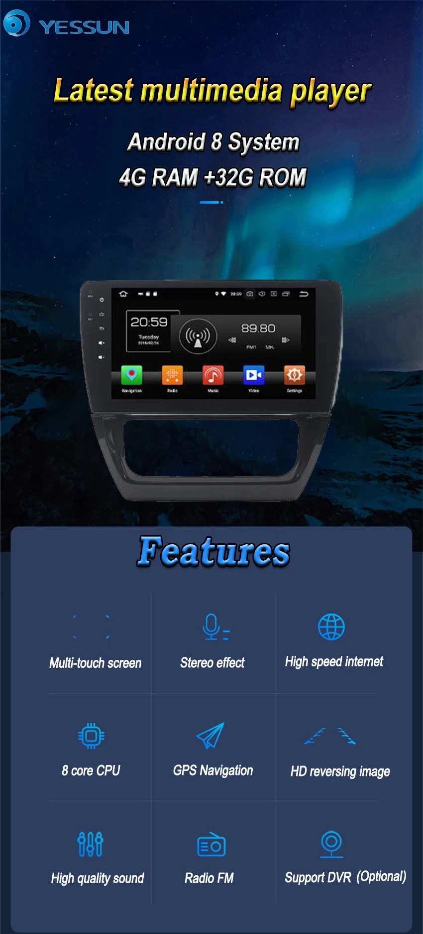 Flash Deal YESSUN Android 8.0 4G RAM For Volkswagen Jetta 2012~2014 Car Navigation GPS Multimedia Player mirror link Radio Touch Screen 1