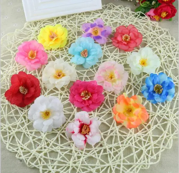 

30pcs/lot 2.5inch Silk Cherry Blossoms Small Artificial peony Flowers Heads Poppy Wreath Wedding Decoration For Scrapbooking