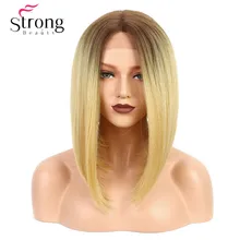 StrongBeauty парик с кружевом спереди Yaki прямой Боб стрижка термостойкий/средний U Часть натуральный Омбре блонд синтетический парик для женщин