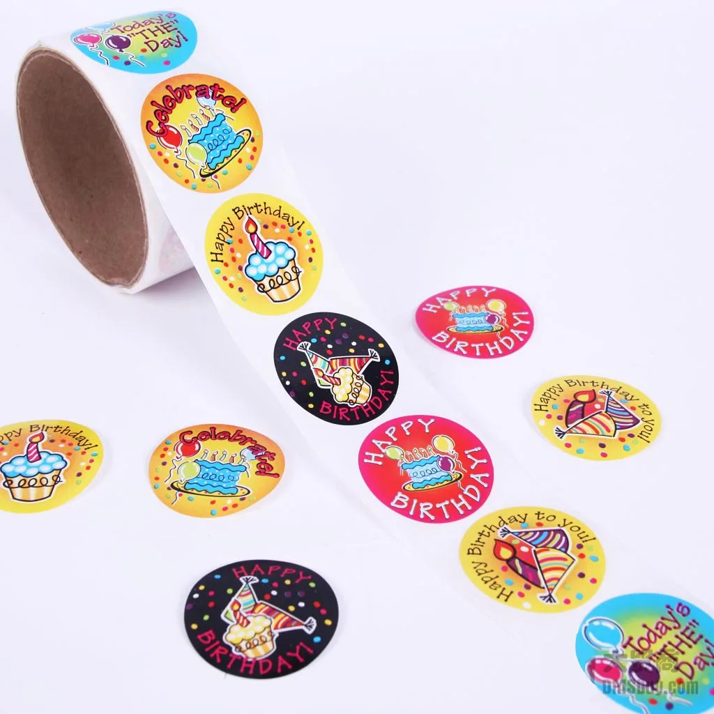 

200 pcs Happy birthday sticker round stickers label teacher rewards sticker children gift