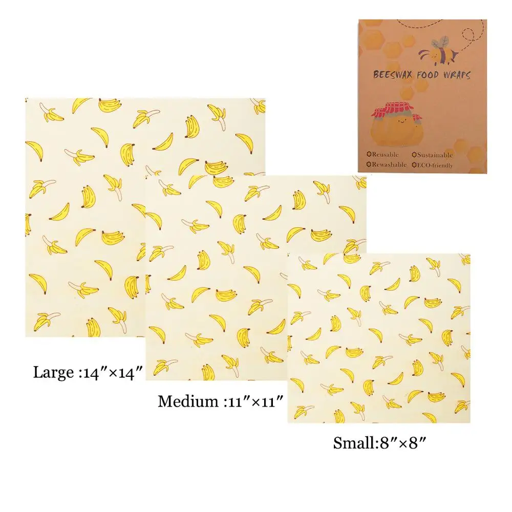 

3PCS/Set Reusable Beeswax Wraps Organic Cloth Food Stretch Cover Wrap Seal Bags Kitchen Fresh Keeping Wrap Zero Waste