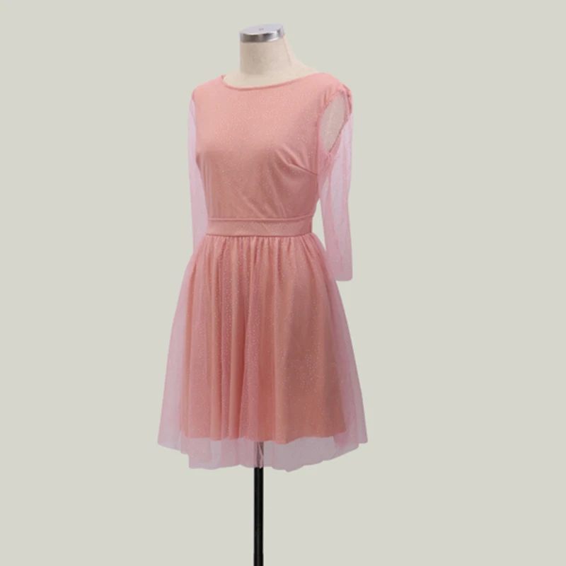 Women's Dress Elegant Long Sleeve Dresses Princess Sweet Pink Solid Fashion Round Neck Hot New Dress